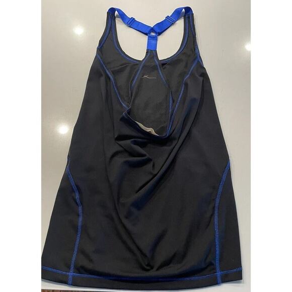 Gottex Tank Top Women’s Medium Black Blue Trim Draped Back Activewear Gym Run - Picture 2 of 9